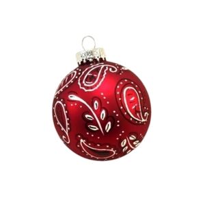 Glass Christmas Ornament 3" Red Paisley Design Like New Condition
